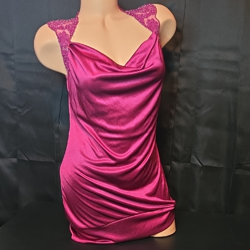 Weavers Magenta Satin Mini Dress with Lace Accents